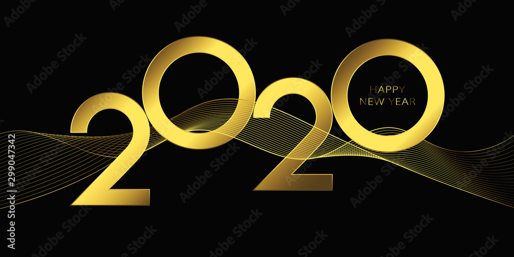 Poster 2020 happy new year. 2020 modern text vector luxury design gold color.