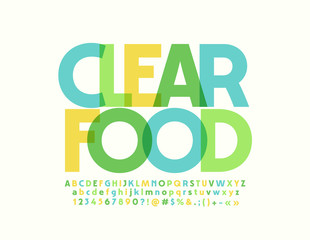 Vector bright Banner Clear Food. Transparent color Font. Creative Alphabet Letters, Numbers and Symbols