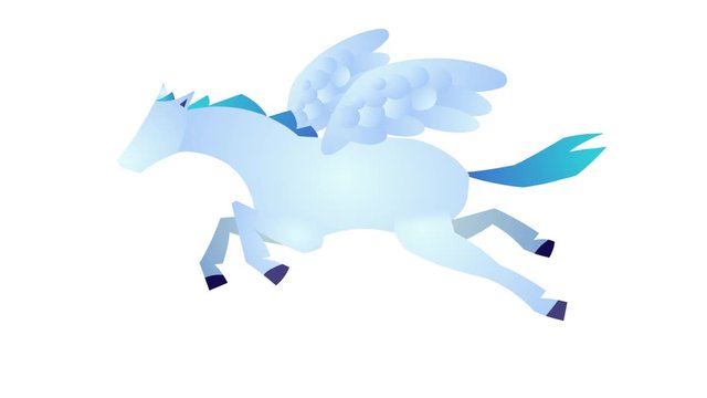 Running Pegasus cartoon character. 24fps seamless looping animation of hippogriff with alpha channel. Linear doodle crazy contour. Business style animation.
