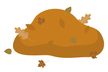 Heap of foliage on ground in flat style. Brown volume pile of maple and oak leaves. Recycling of organic rubbish vector. Isolated herbal stack on white background. Autumn weather illustration