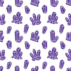 Crystal seamless pattern with line gemstone icons. Geometric mineral on white background with black polygonal stone quartz, diamond for magic jewelry poster design