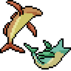 vector pixel art fish jump