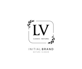 L V ,  Beauty vector initial logo, handwriting logo of initial signature, wedding, fashion, jewerly, boutique, floral and botanical with creative template for any company or business.