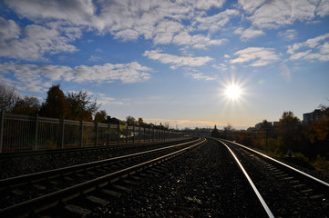 Fototapeta na wymiar Morning landscape with a railroad