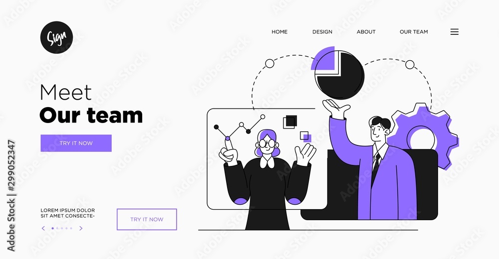 Wall mural presentation slide template or landing page website design. business concept illustrations. modern f