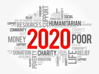 2020 help word cloud collage, social concept background