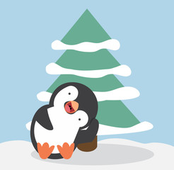  funny penguin cartoon confuse with tree