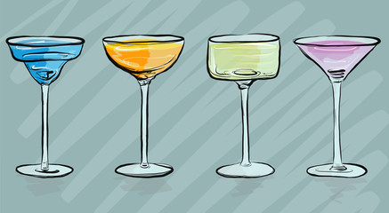 Hand Drawn Colorful Summer Party Cocktail Drink Collection Set - Vector
