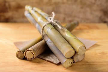 Bamboo shoot for cooking on wooden background