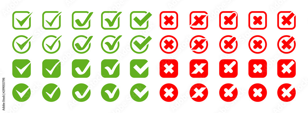 Wall mural collection check marks with crosses vector icons. check marks icons and crosses icons in modern simp