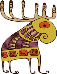 Moose.  The drawing is stylized as the art of primitive people. Vector illustration