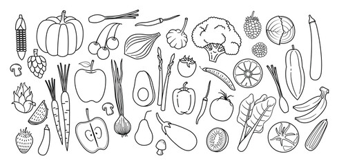 Hand drawn set of healthy food vector set. © lumyaisweet