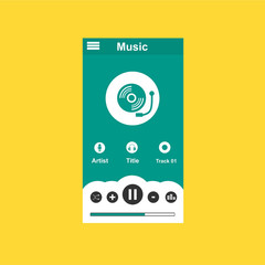 Naklejka premium Media player application, app template with flat design style for smart phones, PC or tablets. Clean and modern - Vector