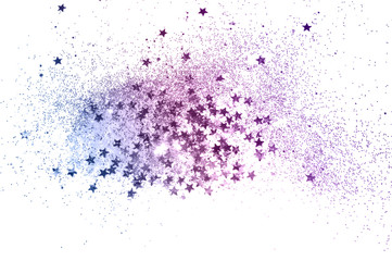 Blue and pink glitter and glittering stars sparkle on white background 