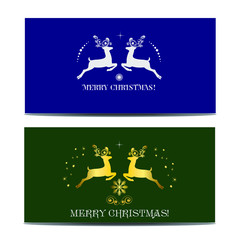 Winter christmas cards. Against the background of deer, stars and snowflakes. Vector drawing for designs.