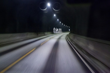 Fototapeta na wymiar Empty tunnel road with motion blur, Norway