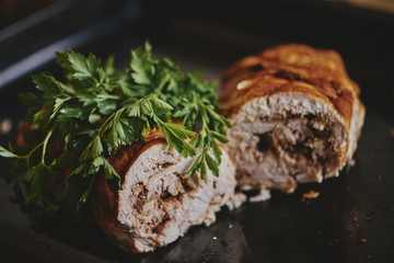 appetizing meatloaf with walnuts from chicken breast with parsley