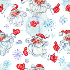 Christmas seamless pattern with merry Santa Claus. In watercolor technique