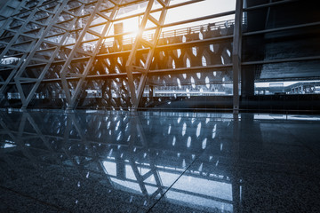 interior view of modern airport, blue toned, china.