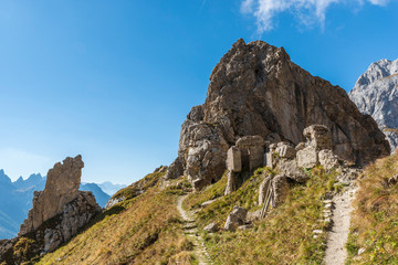 Rock books and military posts from the First World War. Monte Chiadenis. Sappada, Italy