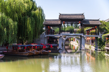 Fototapeta na wymiar Taierzhuang is located in Zaozhuang in Shandong, is the largest water town in China. Historically, it was an important hub along the Grand Canal, China.