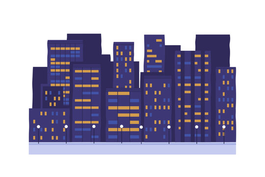 Night city buildings vector illustration