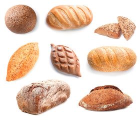 Fresh bakery products on white background