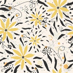 Hand Drawn Seamless Pattern with Yellow Flowers