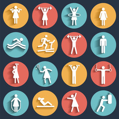Fitness, sport vector flat icons set 