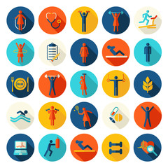 Fitness, sport vector flat icons set 