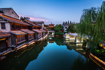 Fototapeta na wymiar Taierzhuang is located in Zaozhuang in Shandong, is the largest water town in China. Historically, it was an important hub along the Grand Canal, China.
