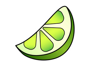 A slice of juicy green lime. Slice lime - vector full color element. Citrus fruits and vegan food.