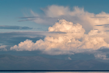 Beautiful clouds over the Barguzinsky ridge, Lake Baikal