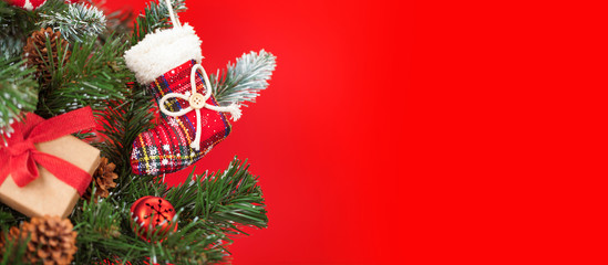 Christmas card with decorated fir tree