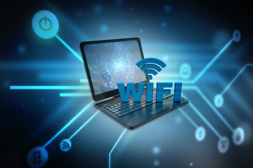 3d illustration WiFi symbol with laptop