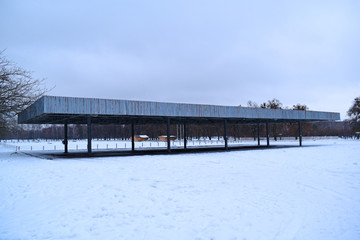View of the building in the snow in nature.