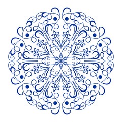 Blue ceramics design, ornamental circle patterns in Spain or Potruguese style, azulejo, vector design