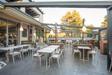 Restaurant with large open garden interior