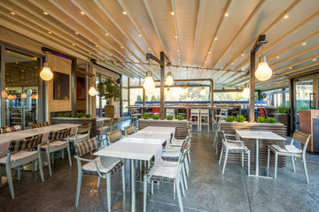 Restaurant with large open garden interior