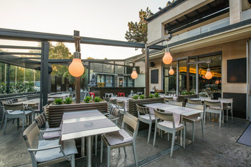 Restaurant with large open garden interior