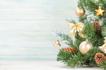 Christmas card with decorated fir tree