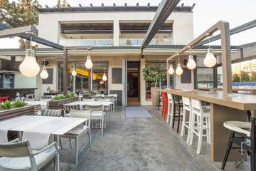 Restaurant with large open garden interior
