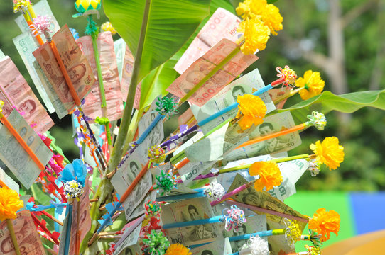 Donation Merit Money Tree at Thai Temple.