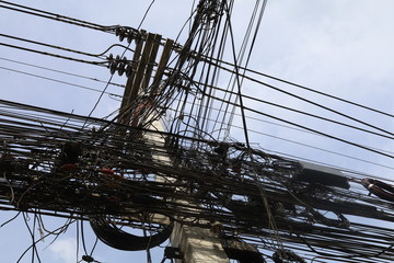 Installation of electric wires And cables Disorderly. Thailand