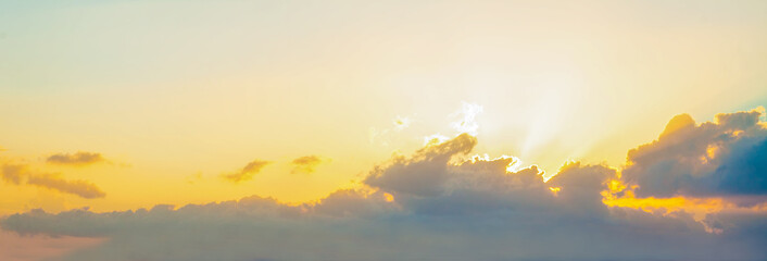 Blue sky clouds background. Beautiful landscape with sunset