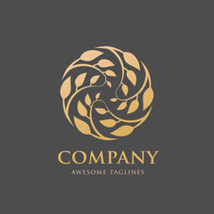 creative circle gold color leaf ecology nature element vector