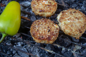 homemade chicken cutlets and buns for grilled burgers