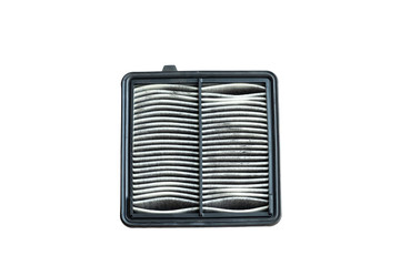 Dirty used car air conditioner filter on white background