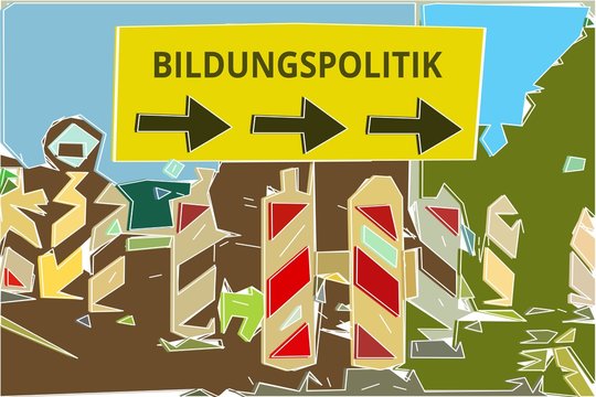 Bildungspolitik - Konzept Wegweiser Gelbes Schild 14, Pfeile nach rechts