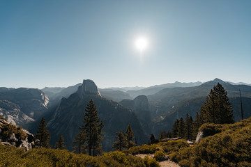 Yosemite Valley View with Halfdome and Waterfalls in the Background